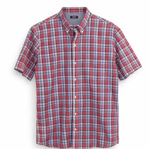 Men’s IZOD Plaid Short Sleeve Button Down Shirt Red Blue Size Large